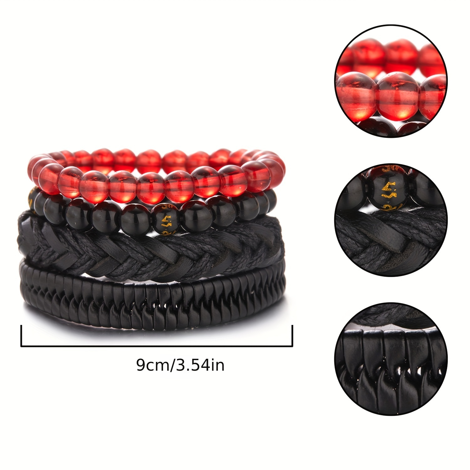 Men's Beaded Leather Combination Bracelet Set